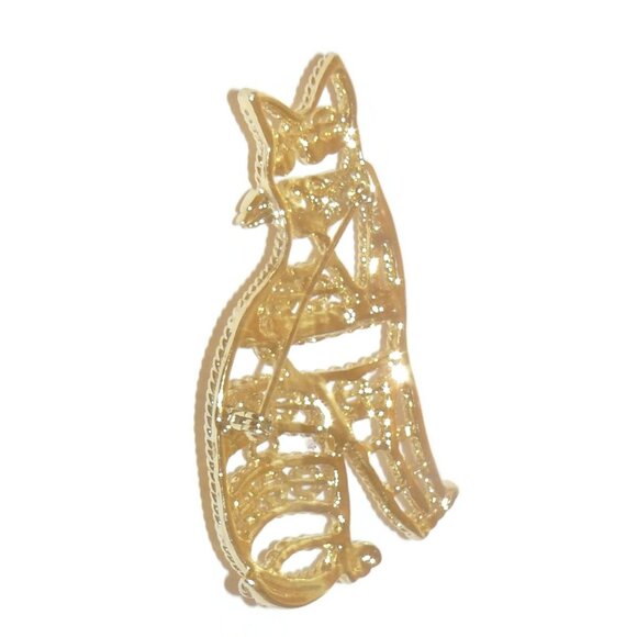 Large AJC Gold Tone Metal Kitty Cat Brooch - Picture 5 of 6